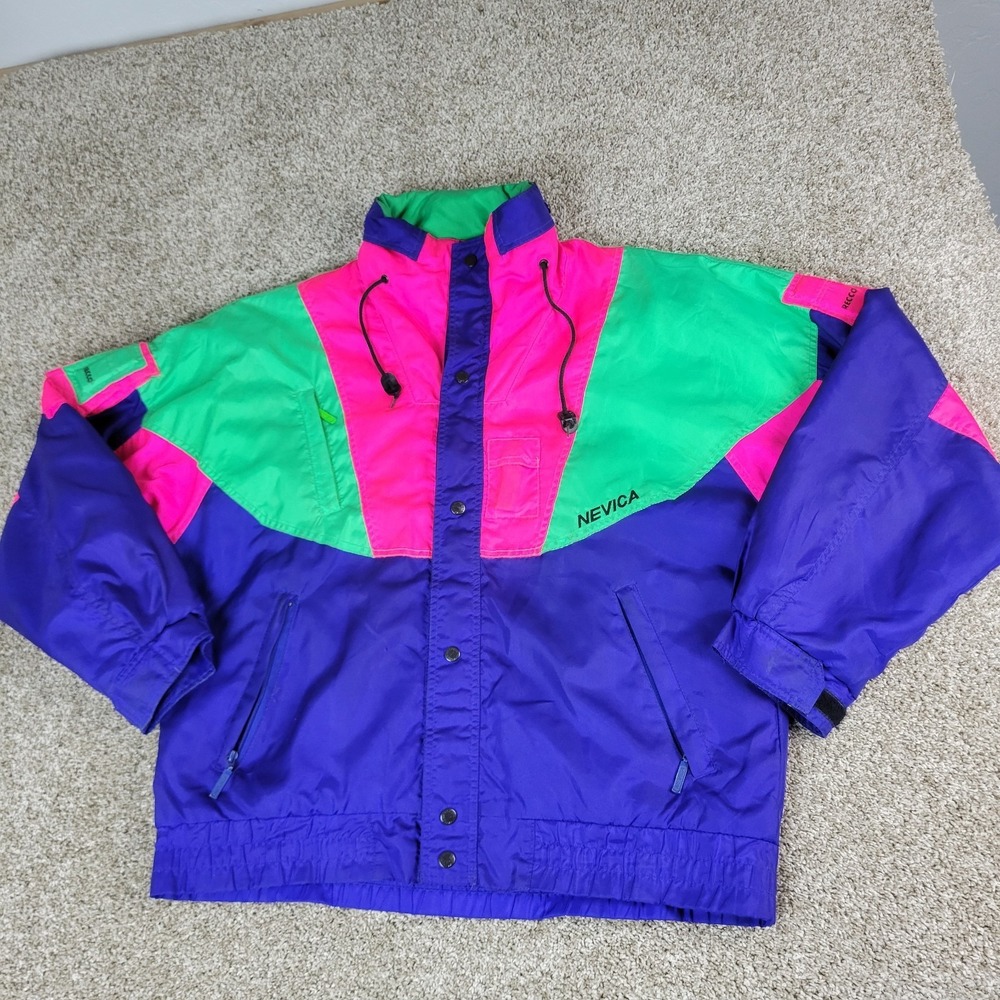 Vintage Nevica Survival Recco Mens 40 Multicolor Colorblock Full Zip Snap Jacket